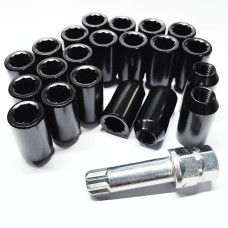 M12x1.5  HEX zvaigzne. Diametrs 20mm riteņa tuninga uzgriežņu komplekts (melns)