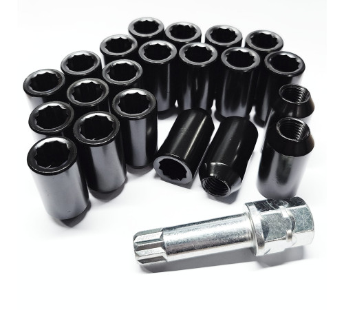 M12x1.5  HEX zvaigzne. Diametrs 20mm riteņa tuninga uzgriežņu komplekts (melns)