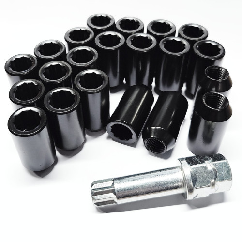 M12x1.5  HEX zvaigzne. Diametrs 20mm riteņa tuninga uzgriežņu komplekts (melns)