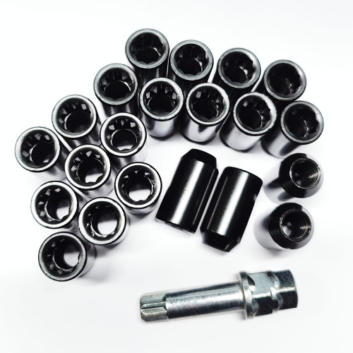 M12x1.5  HEX zvaigzne. Diametrs 20mm riteņa tuninga uzgriežņu komplekts (melns)