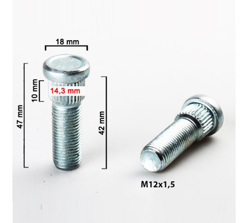 M12x1.5x42mm tapskrūve (14.3mm) (OEM 3714.28) MITSUBISHI, SMART FOR FOUR, TOYOTA, MAZDA, HYUNDAI