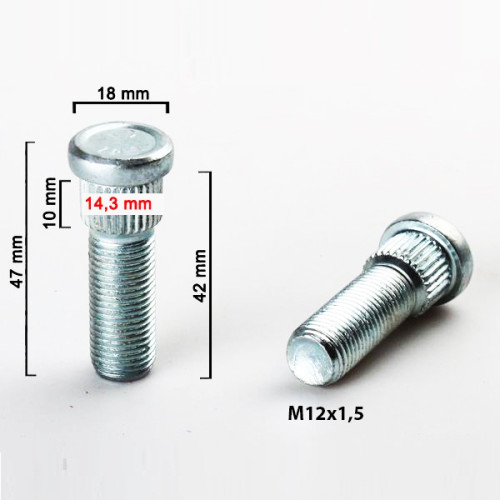 M12x1.5x42mm tapskrūve (14.3mm) (OEM 3714.28) MITSUBISHI, SMART FOR FOUR, TOYOTA, MAZDA, HYUNDAI