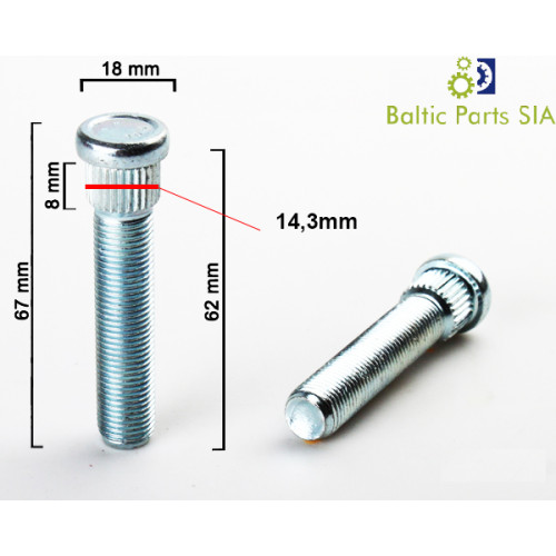 M12x1.25 62mm tapskrūve (14.3mm), Toyota, Mazda, Hyundai, Mitsubishi