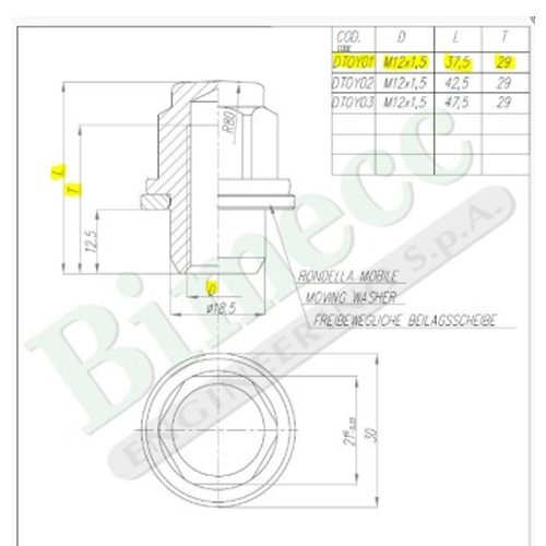 M12x1.5x37 HEX 21mm Flat Diska uzgrieznis (Toyota ES, GS, IS, LS, RX, mitsubishi  toyota passenger cars)