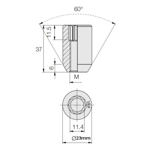 M12x1.25 HEX zvaigzne. Diametrs 23mm riteņā tuninga uzgrieznis