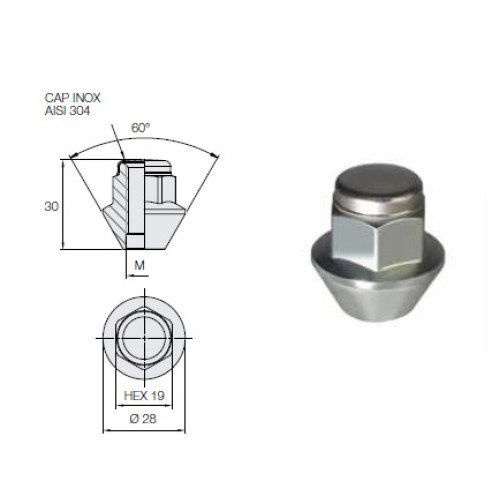 M12x1.5x30 HEX 19 mm Konuss Diska uzgrieznis