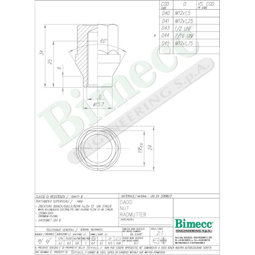 M12x1.25x34 HEX 19 mm Konuss Diska uzgrieznis