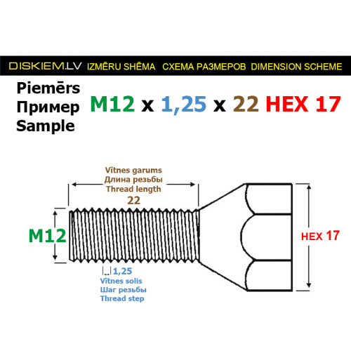 M12x1,5x32 Zvaigznes atslēga (20mm) tuninga skrūve (melna) (10 gab. + atslēga)
