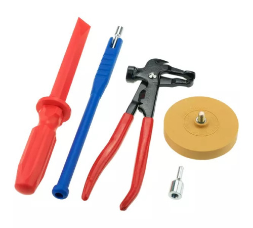 Riepu Darbnīcas komplekts Nr.1 - gumijas disks + adapteris, skrāpis, vārstu novilcējs, knaibles