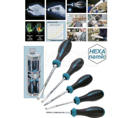 Komplekts no 5 skrūvriežiem. 3 mīnus (-) un 2 krustveida (+) (HAZET) HEXANAMIC®