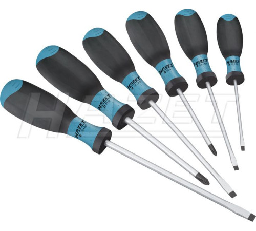 Komplekts no 6 skruvgriežiem. 4 mīnuss (-) un 2 krustveida (HAZET)