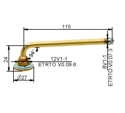 Kameru ventīlis VG12 115 mm (taisns)