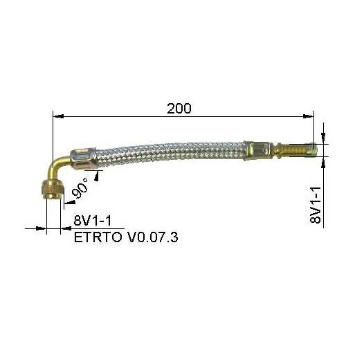 Ventīļpagarinātājs ar met,vijumu200 mm ar 90°