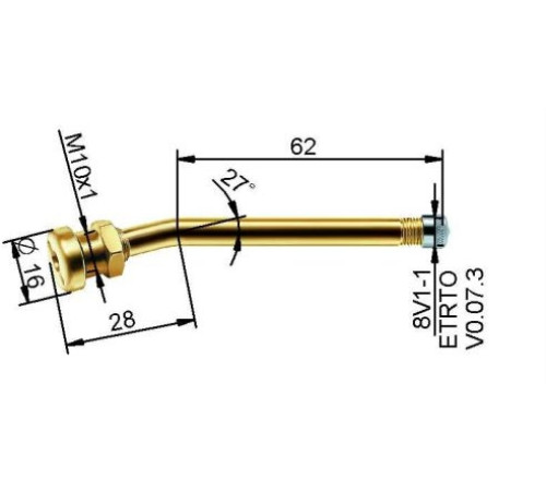 Kravas auto bezk, ventīlis Ø 9,7 x 90 mm (liekts 27°)