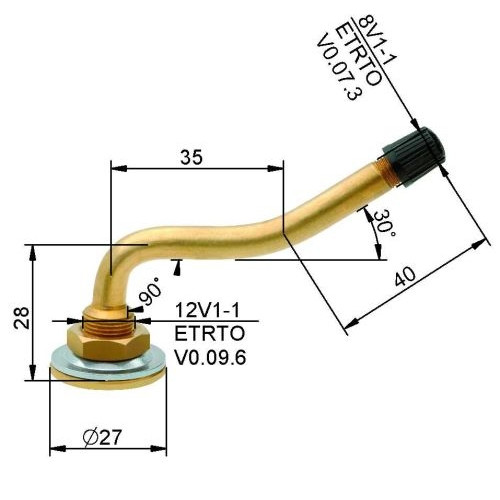 Kameru ventīlis VG8 85 mm (liekts)