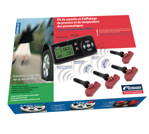 Firmas Schrader (Francija) spiediena sensoru sistēma ar monitoru RetroKit-TPMS