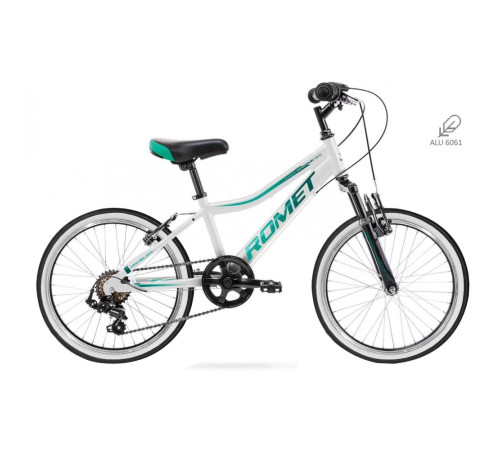Bērnu divritenis 6 ātrumi Romet Rambler 20" Kid 2 Alumīnija rāmis 2021 white - green