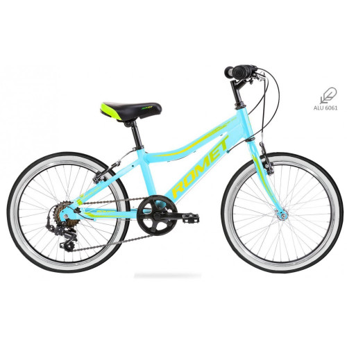 Bērnu divritenis 6 ātrumi Romet Rambler 20" Kid 1 Alumīnija rāmis 2021 blue - green