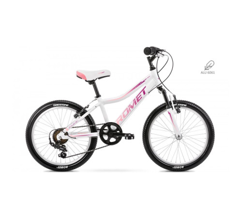 Bērnu divritenis 6 ātrumi Romet Jolene 20" Kid 1 Alumīnija rāmis 2021  WHITE - VIOLET