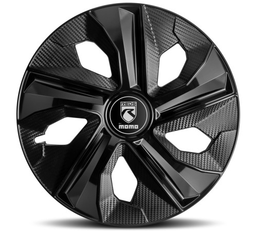 Dekoratīvās riteņu uzlikas MOMO REDS 15" GLOSSY BLACK CARBON TEXTURE (4 gab.)