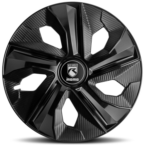 Dekoratīvās riteņu uzlikas MOMO REDS 15" GLOSSY BLACK CARBON TEXTURE (4 gab.)