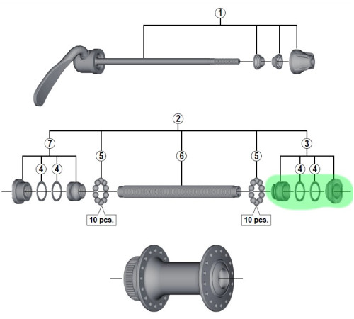 Konuss, paplāksnes un uzgrieznis Shimano HB-RM66 right