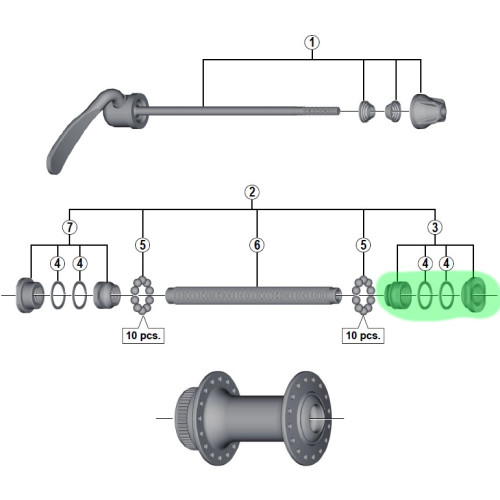 Konuss, paplāksnes un uzgrieznis Shimano HB-RM66 right
