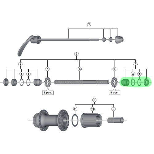 Konuss, paplāksnes un uzgrieznis Shimano FH-RM66 right