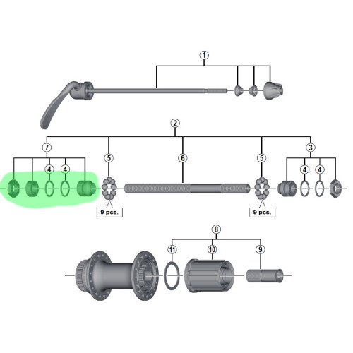 Konuss, paplāksnes un uzgrieznis Shimano FH-RM66 left