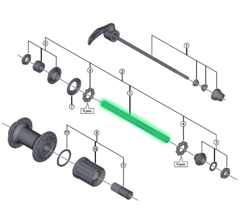Aizmugurējās rumbas ass Shimano FH-HG20 QR M10x146mm