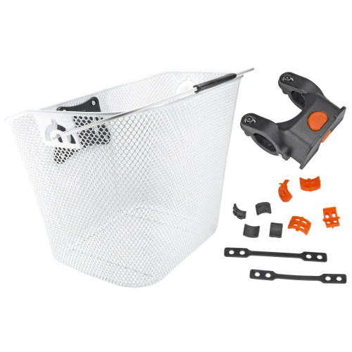 Basket front Azimut w/ plastic OVERSIZE bracket 34x25x26cm white