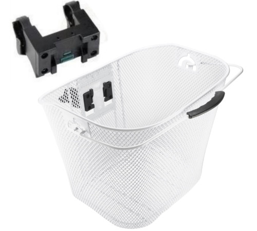 Basket front Azimut w/ plastic GREEN bracket 34x25x26cm white