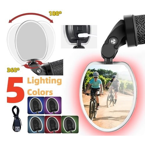 Spogulis ProX Vision MR-54 in handlebar oval adjustable with LED light USB