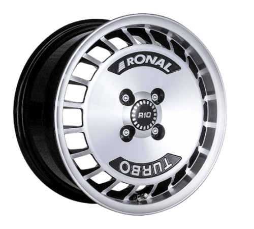 15" 4x100 Ronal R10 TURBO BLACK-FRONT CUT ET28 7.0J