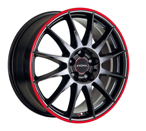 16" 4x100 Ronal R54 MCR JET BLACK-RED RIM ET38 7.0J