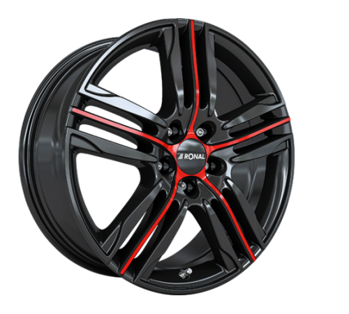 17" 4x108 Ronal R57 MCR JET BLACK-RED SPOKE ET25 7.0J