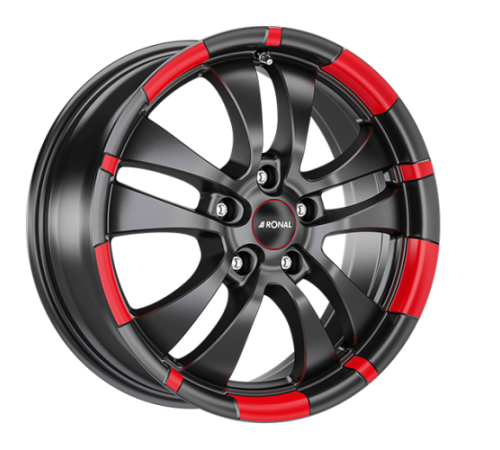15" 4x100 Ronal R59 JET BLACK-MATT-RED RIM ET35 6.0J