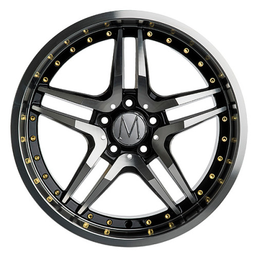 18" 5x112 Melchior GT Black Polished Gold Rivets ET35 8J