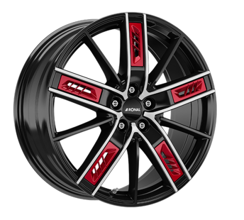 20" 5x112 Ronal R67 Red Right JET BLACK-FRONT CUT ET30 8.5J