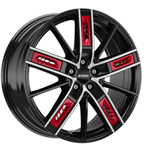 20" 5x112 Ronal R67 Red Right JET BLACK-FRONT CUT ET35 8.5J