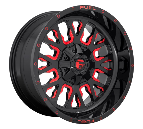 22'' 6x139.7 Fuel D612 Stroke Gloss Black Red Tinted Clear ET-19 10J