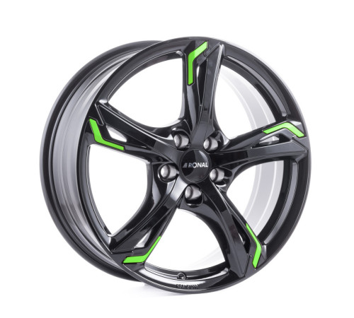 20" 5x108 Ronal R62 Green JET BLACK ET40 8.5J