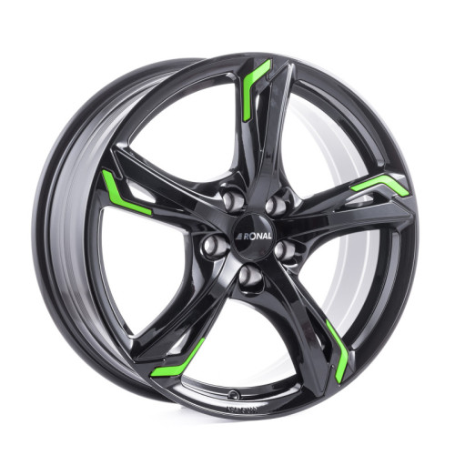 20" 5x108 Ronal R62 Green JET BLACK ET40 8.5J